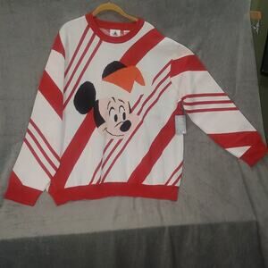 Disney Mickey Mouse Christmas Sweater Red White Candy Cane Stripes XXL